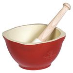 Emile Henry 340255 Made in France Mortar and Pestle, Burgundy Red 5.5 x 5.5 x 3.1in/20oz