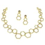 ZENEME Rhodium-Plated White American Diamond Studded Hexagon Shaped Necklace With Earrings Jewellery Set For Girls and Women (Gold)