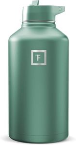 IRON °FLASK Camping & Hiking Hydration Flask with Straw, Wide Mouth Insulated Stainless Steel Sports Water Bottle - Sage 64 oz - Straw (1 Lid)