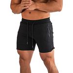 BUXKR Men's Workout Shorts 5 Inch Quick Dry Gym Shorts Athletic Running Shorts with Zipper Pockets L Large Black