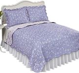 Collections Etc Reversible Floral Quilt with Scalloped Edges and Two-Tone Design, Lavender, Twin