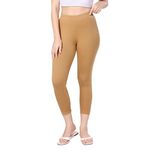 TRASA Tailored Cut & Classic Fit Stretchable Cotton Fabric Mid-Rise Skinny Fit High Ankle Length/Cropped Length Leggings for Women - Beige, Size - L