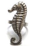 Rustic Pearl Collection Nautical Napkin Rings, Set of 4 Seahorse Sea Horse Shaped Napkin Rings for Cloth Napkins in Elegant Silver Finish