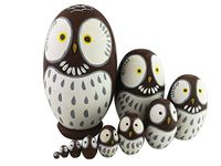 Adorable Lovely Animal Theme Big Round Eyes Brown Wise Owl Egg Shape Wooden Handmade Nesting Dolls Matryoshka Dolls Set 10 Pieces for Kids Toy Birthday Home Kids Room Decoration