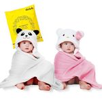 MY NEWBORN by 10 CLUB 3-in-1 Hooded Baby Blanket Wrapper - Set of 2 (Bear-White & Pink) | All Season Soft Wrap for New Born | Soft Skin Friendly Baby Wrapper | Baby Blankets Newborn 0-12 Months | Baby Shower Gift