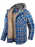 Mr.Stream Men's Hooded Coat Casual Thicken Plaid Work Flannel Snap Sherpa Lined Fleece Shirt Jacket 3252 Blue M