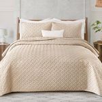 Exclusivo Mezcla Soft Quilt Set Twin Size, 2 Pieces Lightweight Quilts Brich Beige Bedspreads Coverlets Bedding Set for All Seasons, Weave Pattern