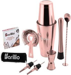 Barillio Rose Gold Boston Shaker Set - Stainless-Steel, Weighted Martini Cocktail Shaker Set w/Strainer & Mixer - Mixology Bartender Kit - Bar Set for The Home - 9-pc Drink Shaker Set - Bar Tools