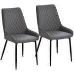 HOMCOM Dining Chairs Set of 2, Modern PU Leather Upholstered Kitchen Chairs with Diamond Tufted Backs and Steel Legs for Living Room, Dining Room, Bedroom, Grey