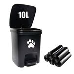 Outdoor Dog Poop Trash Can, Small Dog Waste Trash Can Dog Waste Container with Lid Pedal, Trash Can with 100PCS Black Waste Bags, for Outdoor Indoor, CA-10L-Black