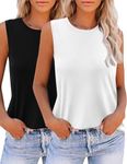 Zeagoo Women's Tank Top Sleeveless T-Shirt Summer Basic Top Crew Neck Tops Plain Vest, 2-pack black/white, XL
