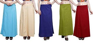 Pistaa's Combo of Women's Pure Cotton Color Inskirt Saree Petticoats(Light Rama, Light Beige, Purple, Mehendi Green, Deep Maroon, Free Size_Pack of 5)