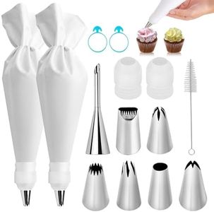 14-Piece Reusable Piping Bags and Tips Set- Cotton Baking Kit with Coupler, Stainless Steel Nozzles,Silicone Cable Ties& Cleaner for Cakes/Cupcakes/Cookies Decorating (14)