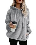 Womens Hoodie Fleece Casual Loose Long Sleeve Coat Winter Oversize Warm Fluffy Zip Tops Sweatshirt Pullover with Pockets (Light Grey, XXL)