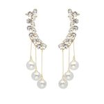 Vembley Korean Gold-plated Zircon Studded Ear Cuff With Pearl Tassel Long Earrings