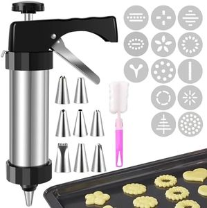 Lzvxtym Stainless Steel Cookie Press Gun Kit with 13 Press Discs, 8 Icing Tips & Cleaning Brush, DIY Biscuit Maker, Cake Icing Decoration, 22x 15x 5.6cm