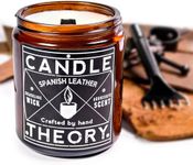 Candle Theory Spanish Leather Scented Candle for Men 7.6 oz, Crackling Leather Candle Men, Men Candle for Bedroom, Scented Man Candle for Home, Men Candle for Home, Man Candle, Leather Candle Scent