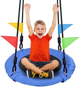 Odoland 24 inch Kids Tree Swing, Outdoor Small Saucer Swing - 900D Oxford Platform Swing - Backyard Round Flying Swing with Hanging Ropes, Straps and Turnbuckle Blue