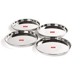 Sumeet Stainless Steel Heavy Gauge Deep Wall Dinner Plates with Mirror Finish 33.7cm Dia - Set of 4pc