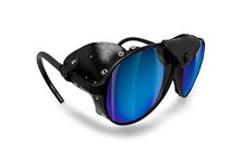 BERTONI Glacier Polarized Sunglasses for Mountain Hiking Trekking Ski mod ALPS Italy (Black - Polarized Blue Mirror)