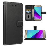 FDCWTSH Compatible with Samsung Galaxy Grand Prime J2 Prime Wallet Case Wrist Strap Lanyard Leather Flip Cover Card Holder Stand Cell Accessories Phone Cases for Glaxay 2 2J Plus Black