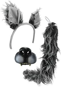 Nicky Bigs Novelties Adult Grey Werewolf Big Bad Wolf Ears Headband And Tail Mini Nose Mask Costume Set, Gray, One Size