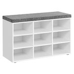 VASAGLE Shoe Bench, Storage Bench, Shoe Rack Bench, 9 Compartments, White and Gray ULHS009W14