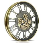 DORBOKER Real Moving Gears Wall Clock Large Modern Metal Clocks for Living Room Decor, Industrial Steampunk Unique Vintage Rustic Decorative Clock for Home Farmhouse Office, 70cm,Brass Gold Roman