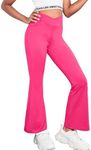 Zaclotre Girls Casual Pants High Elastic Waistband Legging Pant Bell-Bottomed Pants with Ruffle Trousers Rose Pink