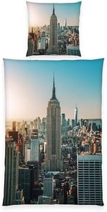 Klaus Herding GmbH New York Empire State Building Skyline Parure de lit Lisse One World Trade Center 135 x 200 cm Oreiller 80 x 80 cm 100% Microfibre Nouveau Wow All-In-One-Outlet-24
