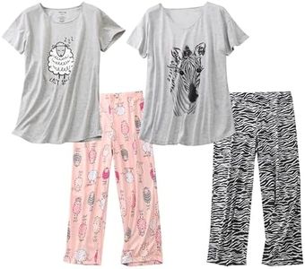 PNAEONG 2 Pack Women's Cotton Pajama Sets Short Sleeve Sleepwear Tops with Capri Pants Summer Loungewear Pj Sets S-3XL, Set9, X-Large