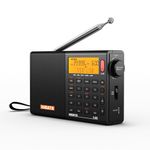 XHDATA D808 Portable AM FM SW LW Air Band Radio SSB RDS Multi Band Radio Speaker with LCD Display Alarm Clock External Antenna (Black)