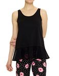 HUE Women’s Sleep and Lounge Pajama Separates, Special 20th Anniversary Collection, Black - Sleep Tank with Flounce Hem, Medium