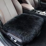 Sheep Wool Car Seat Cover Cushion 45 * 45cm Luxury Long Wool Winter Warm Seat Cushion for Auto Car and Office Chair (Black)