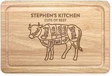 Personalised Name Cuts of Beef Meat Steak Cow Butchers Guide Rectangular Wooden Chopping Board Meat Serving Board