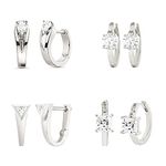 MINUTIAE Elegant Shaped Stud Earrings Combo Set of 4 With White Solitaire Swarovski Crystal Diamonds for Women and Girls - Silver Plated | Stylish, Traditional, Western and Fashion Wear