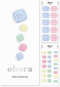 ohora Semi-Cured Gel Pedicure Strips 34pcs(P Darling) - Includes 16 Solid Color, 14 Accent Wraps, 2 Prep Pads, Nail File & Wooden Stick