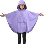 JEMIDI Kids Rain Poncho - Waterproof & Breathable - Exciting Water-Reaction Pattern & Unisex Design - Includes Front Pocket & Carry Bag - Purple, Medium Size (6-10 Years)