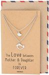 quan jewelry Mother Daughter Bird Pendant Necklace, Perfect gifts for Mommy, Grandmom and Expectant Young Moms, Set for 2, with Greeting card, Pewter, No Gemstone