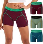 INNERSY Women's Anti Chafing Boxer Briefs Sporty Cotton Boyshorts Underwear 3-Pack(Retro Red&Green,Medium