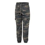 Men's Camo Cargo Fleece Joggers - Regular Fit with Side Cargo Pockets (Woodland Green Camo, XL)