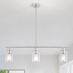 MRHYSWD 3 Lights Kitchen Island Lighting Brushed Nickel Pendant Light Fixtures with Glass Shade 31" Dining Room Chandeliers Adjustable Height Modern Linear Ceiling Hanging Light for Living Room, Foyer