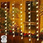 Chiaprk Star Curtain Fairy Lights Battery Powered 1m x 1m 50 LED Christmas String Lights Outdoor Star Lights Waterproof & 8 Modes for Windows, Bedroom, Party, Indoor, Outside Decorations (Warm White)