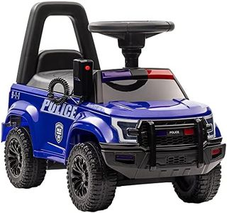Aosom Kids Ride On Sliding Car with Hidden Under Seat Storage, Ride On Police Car for Toddler with Megaphone, Anti Dumping Device, Removable Backrest, Foot-to-Floor Design, Blue
