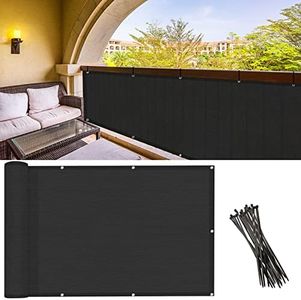 SUNLAX 2'6"x10'Black Balcony Privacy Screen Fence Windscreen Cover Fabric Shade Netting Mesh Cloth with Grommets UV Protection for Patio, Backyard, Porch, Railing Shield 90%