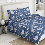 haus & kinder 100% Cotton Bed Sheet for King Size Bed, 1 King Size Bedsheet Cotton (108 x 108 Inches) with 2 Pillow Covers | 186 TC Bedsheet for Double Bed King Size Spanish Floral Patio (Blue)