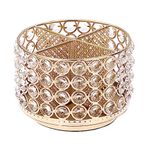 SUMNACON Metal 360 Degree Rotating Desk Organizer Holder with Crystal Beads, Decorative Round Stationery Storage Makeup Brush Holder for Remote Control Pencil Art Supply Glasses (Gold)