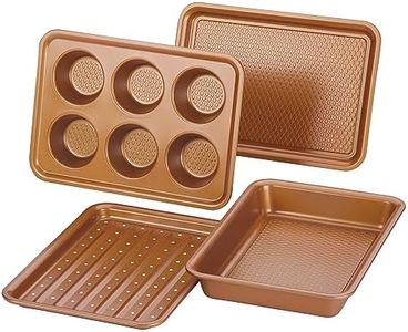 Ayesha Curry Nonstick Bakeware Toaster Oven Set with Nonstick Baking Pan, Cookie Sheet/Baking Sheet and Muffin Pan/Cupcake Pan - 4 Piece, Copper Brown