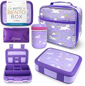 Bento Box, Steel Food Thermal, Insulated Lunch Bag and Ice Pack Set for Kids - 5 Leakproof Compartments, Lunches or Snack Container for Girls, Toddlers Daycare Pre-School, Kindergarten Purple Unicorn