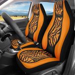 Salabomia Zebra Print Car Seat Cover Breathable Auto Seat Cover Set of 2, Bucket Vehicle Seat Cover High Back Stretchy Automotive Car Seat Cover, Orange